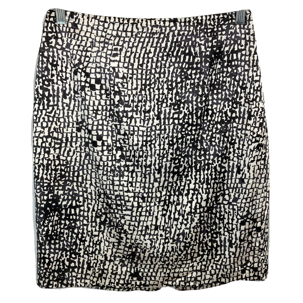 Ann Taylor Skirt Womens Sz 8 Black White Animal Print Cotton Silk Stretch Lined